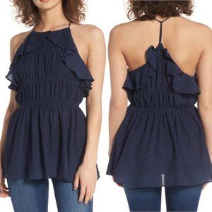 Moon River Navy Ruffle Halter Top - Size S